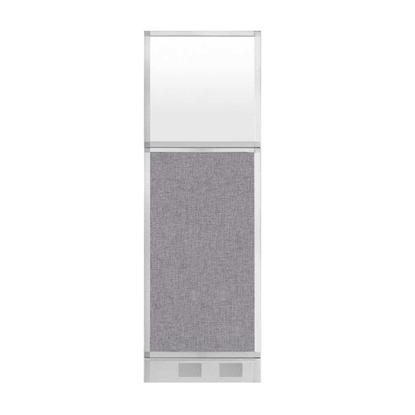 Hush Panel Configurable Cubicle Partition 2' x 6' Cloud Gray Fabric Frosted Window w/ Cable Channel